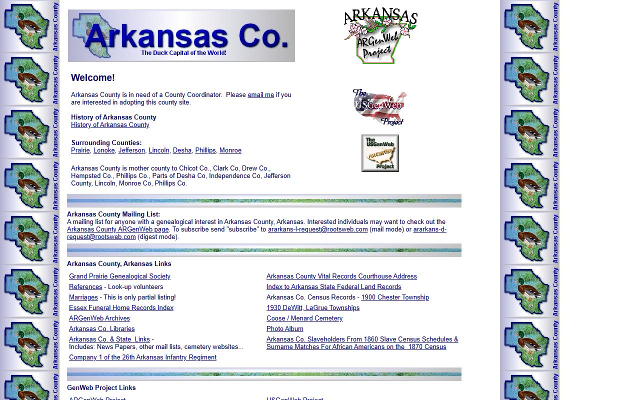 Arkansas County obituary records ARGenWeb page