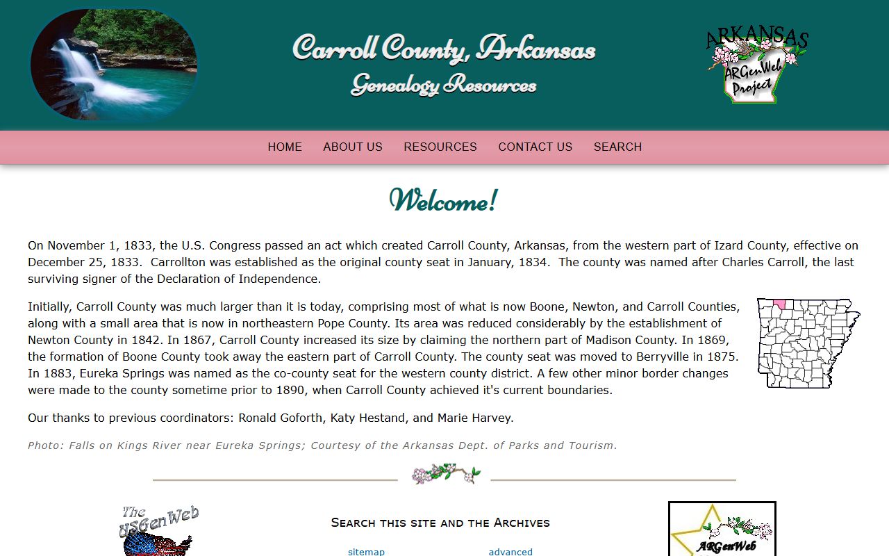 Carroll County obituary records ARGenWeb page