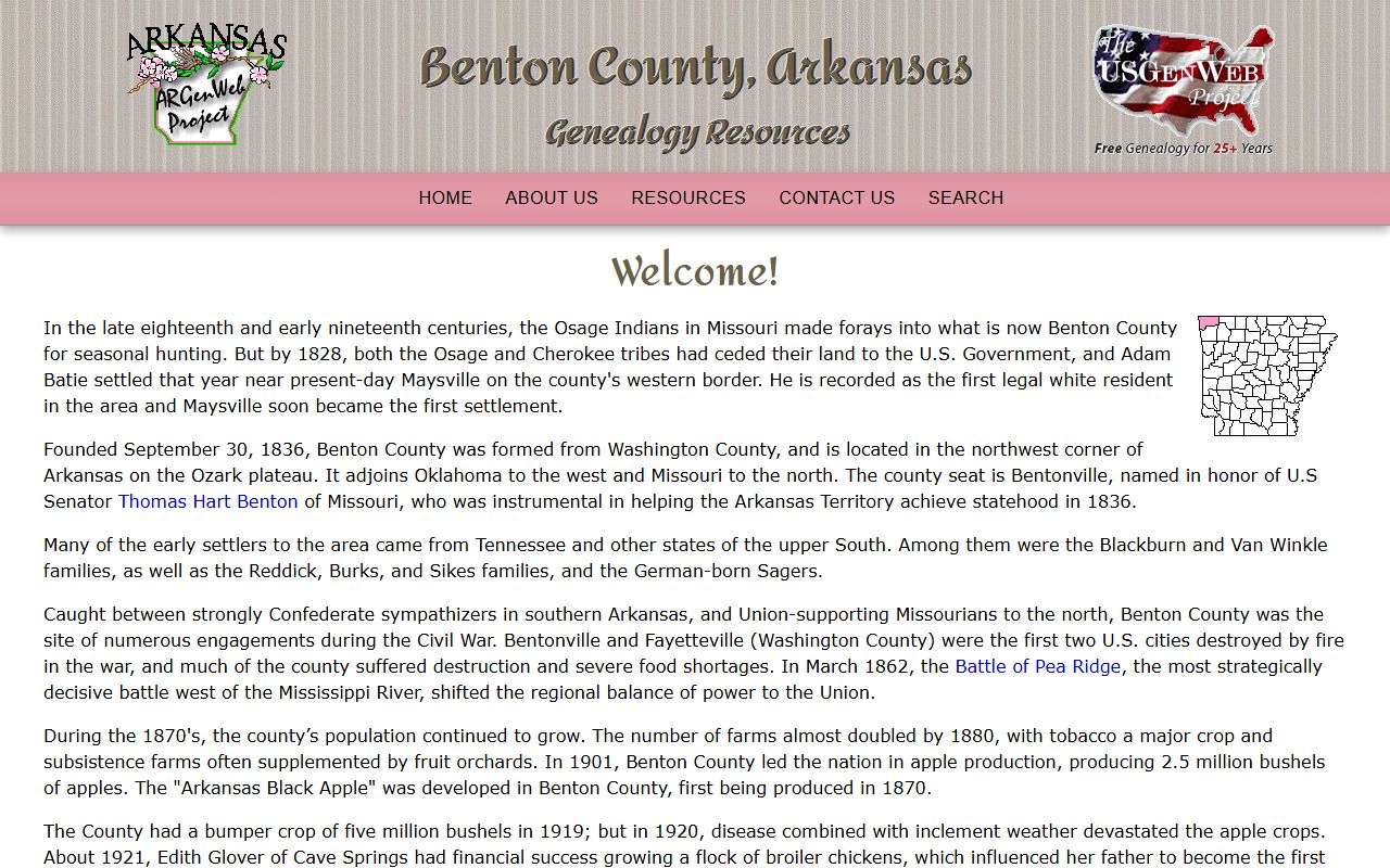 Benton County obituary records ARGenWeb page