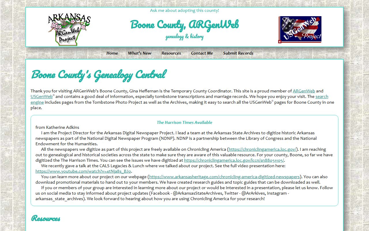 Boone County obituary records ARGenWeb page