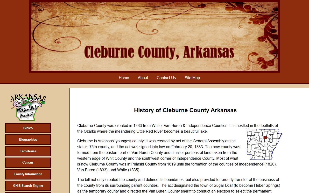 Cleburne County Arkansas obituary records ARGenWeb page