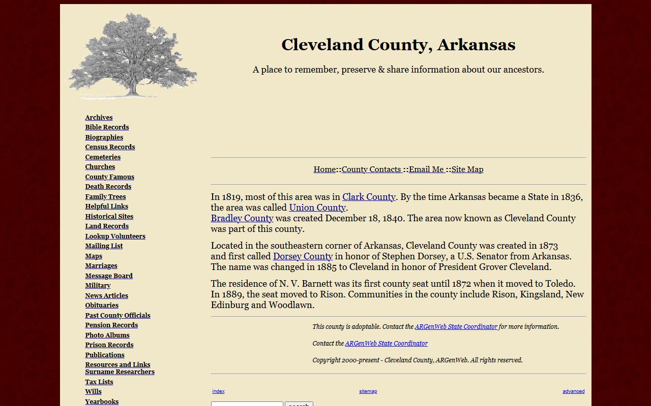 Cleveland County Arkansas obituary records ARGenWeb page