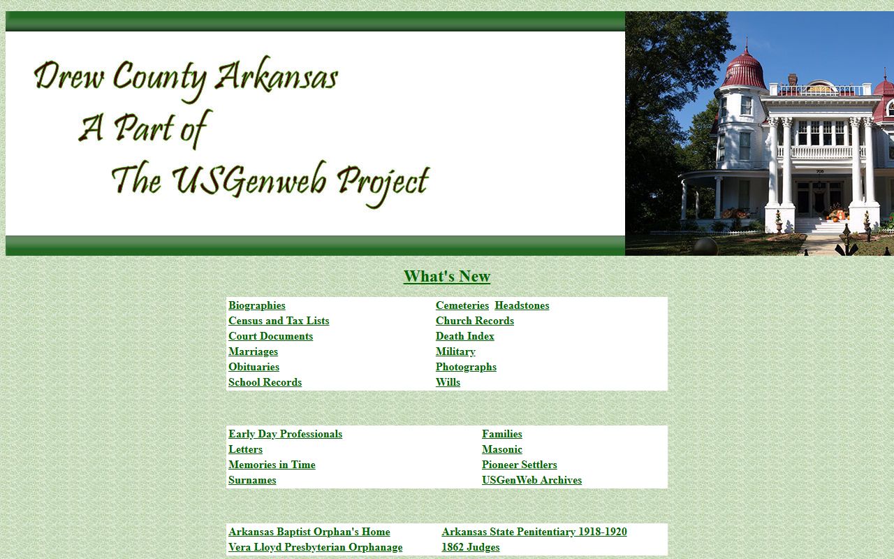 Drew County Arkansas obituary records ARGenWeb page