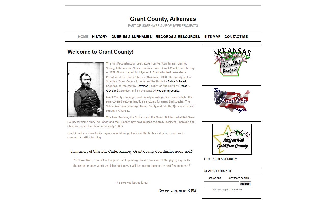 Grant County obituary records ARGenWeb page