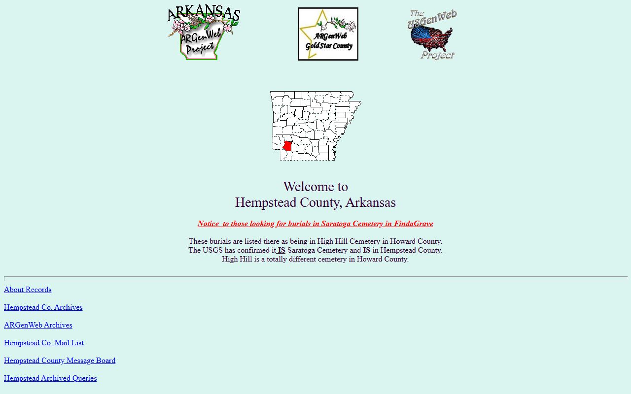 Hempstead County obituary records ARGenWeb page