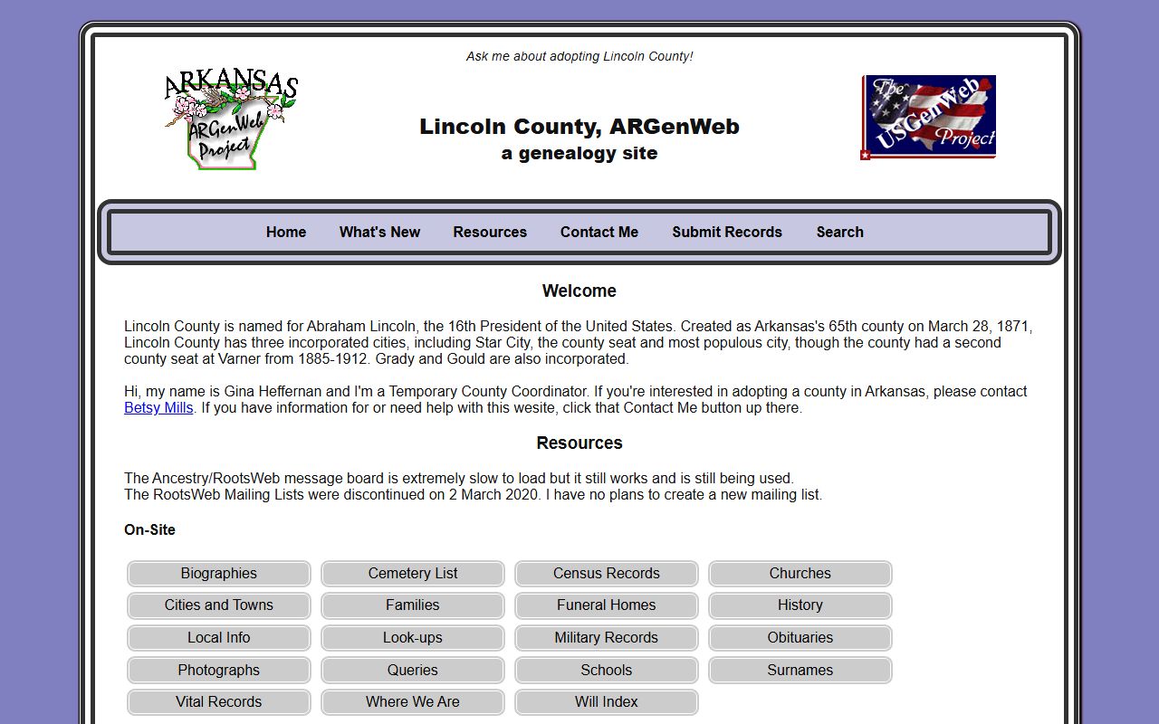 Lincoln County Arkansas obituary records ARGenWeb page