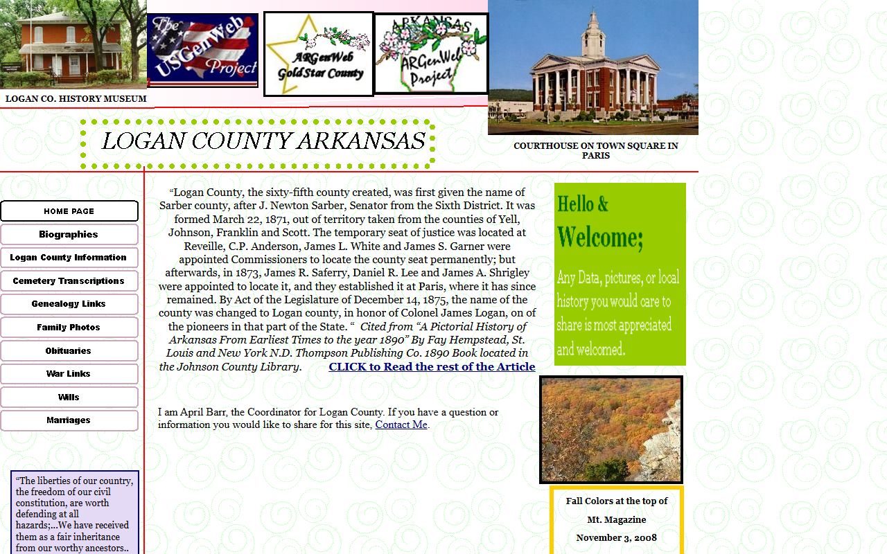 Logan County Arkansas obituary records ARGenWeb page