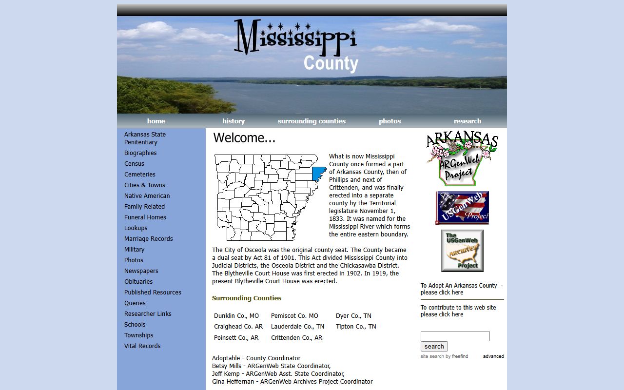 Mississippi County Arkansas obituary records ARGenWeb page