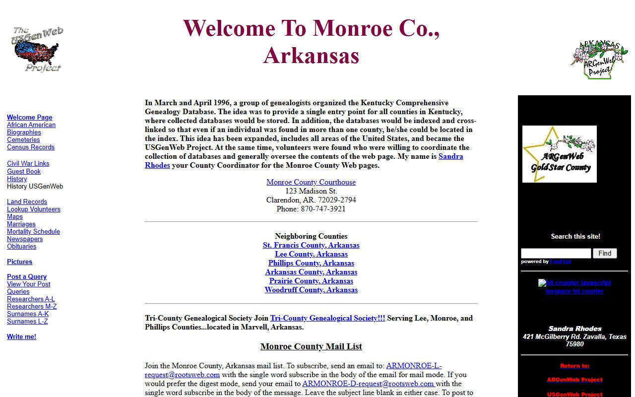 Monroe County Arkansas obituary records ARGenWeb page