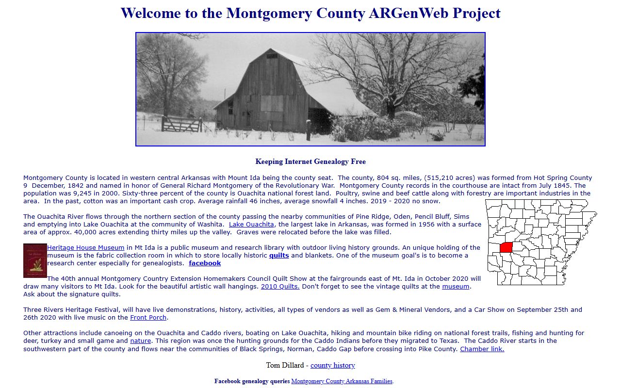 Montgomery County Arkansas obituary records ARGenWeb page
