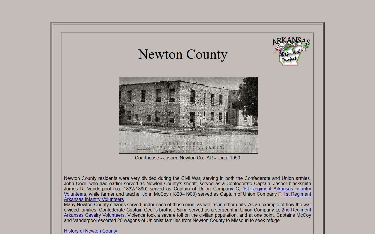 Newton County Arkansas obituary records ARGenWeb page