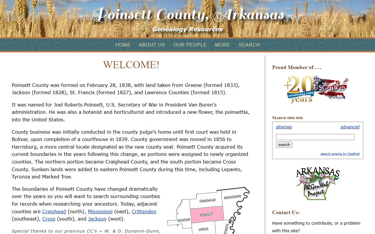 Poinsett County obituary records ARGenWeb page