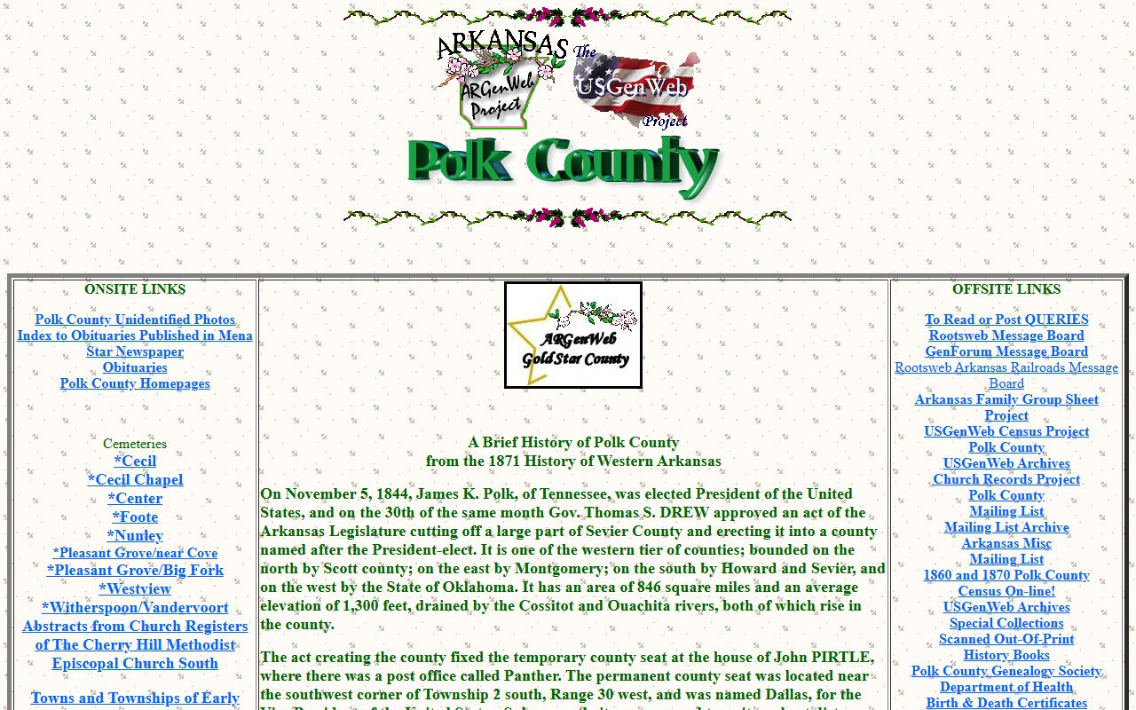 Polk County obituary records ARGenWeb genealogy page