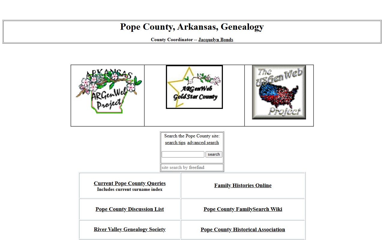 Pope County obituary records ARGenWeb genealogy page