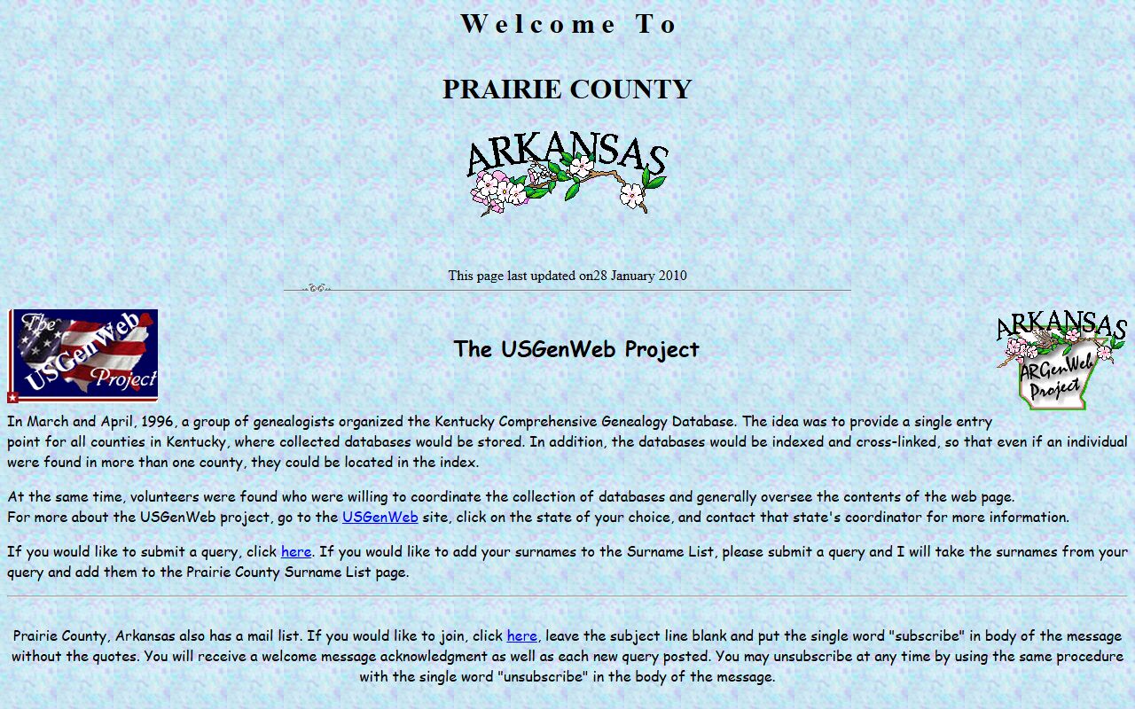 Prairie County obituary records ARGenWeb genealogy page