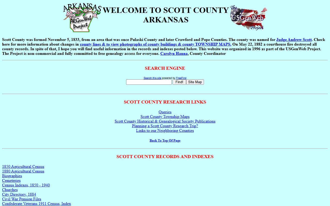 Scott County obituary records ARGenWeb page