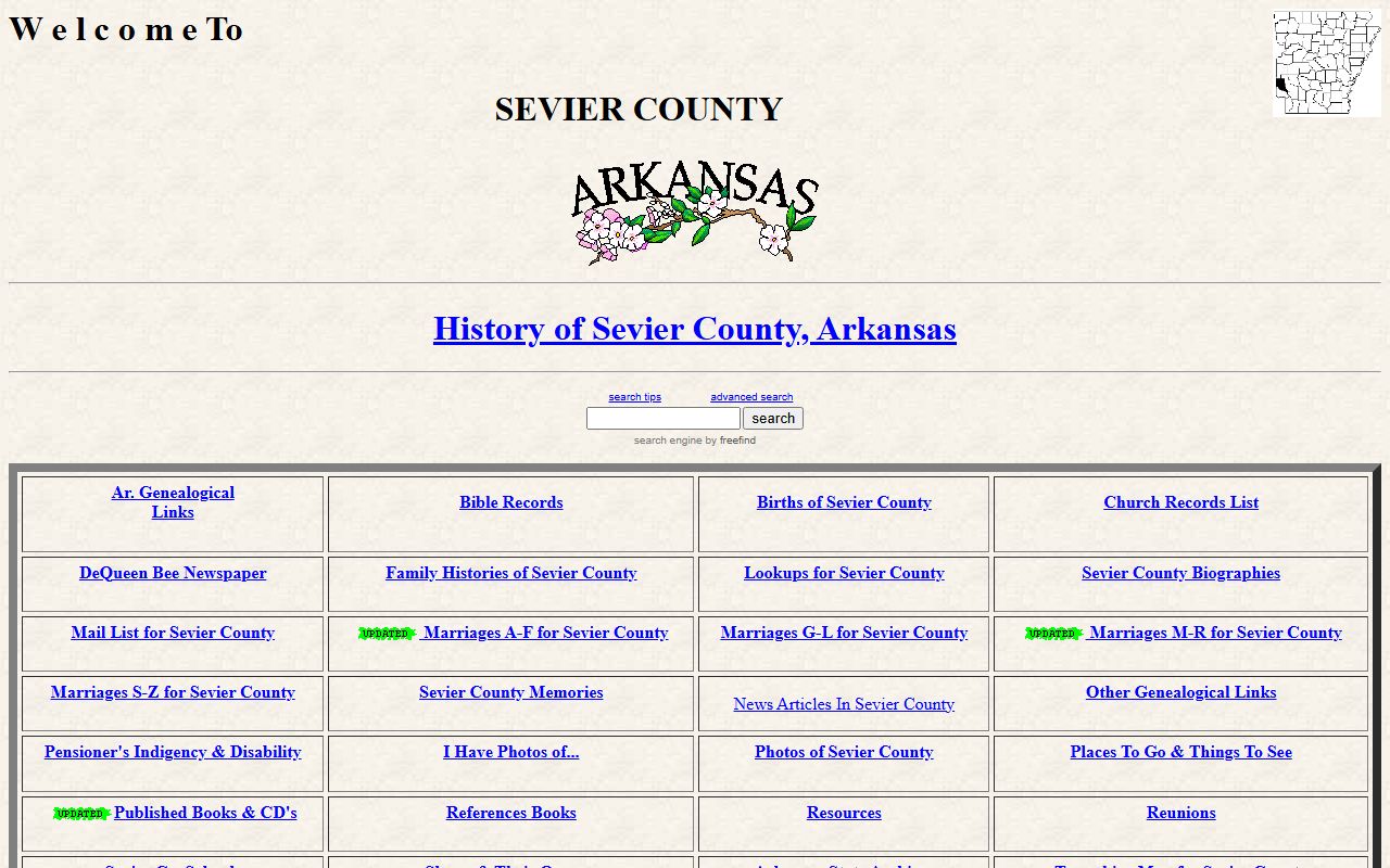 Sevier County obituary records ARGenWeb page