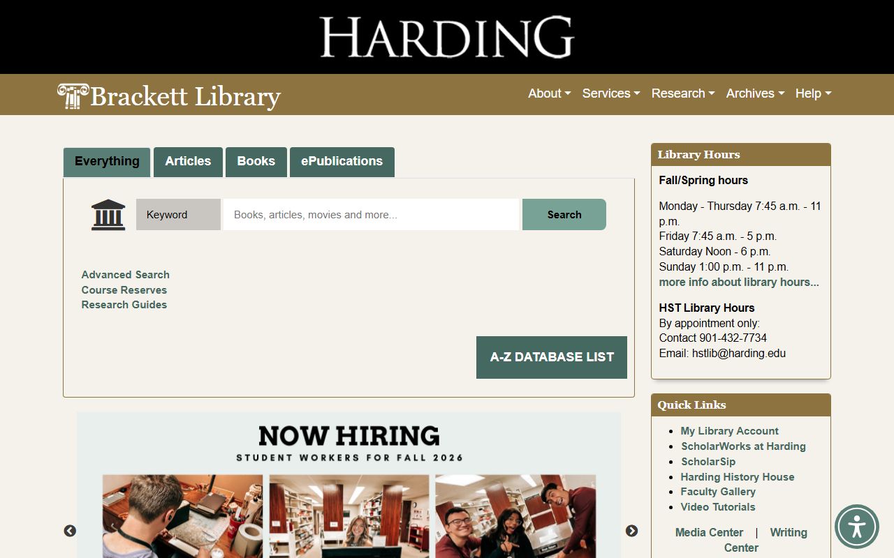 Harding University Library obituary research databases