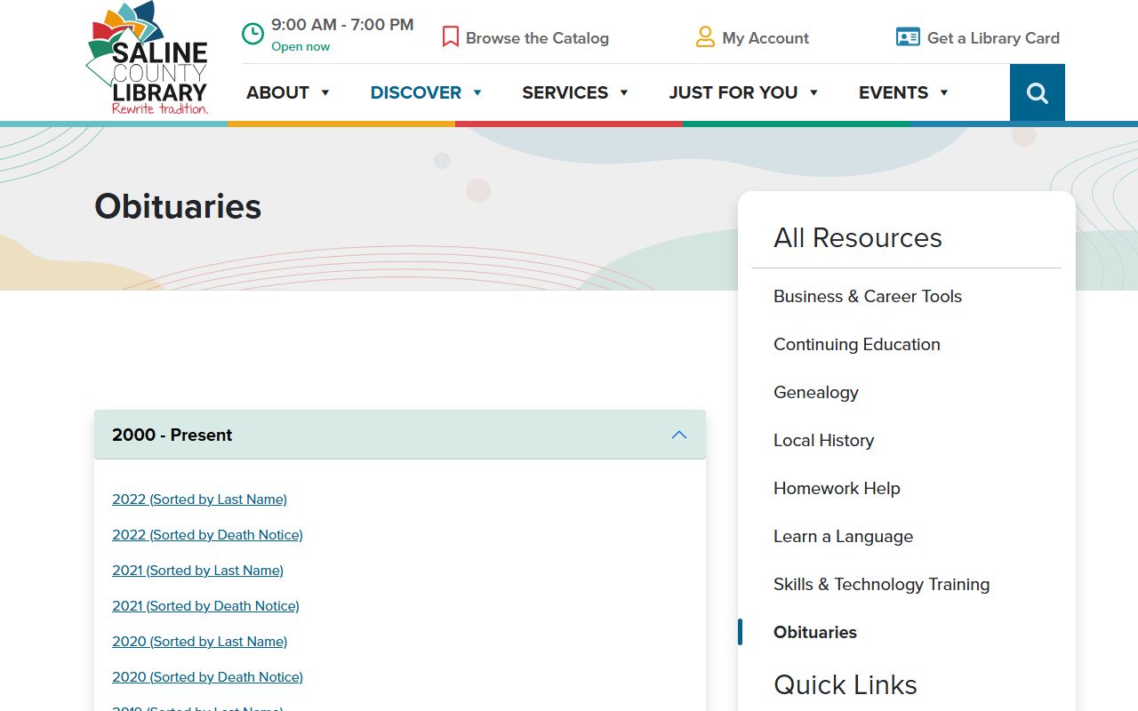 Saline County Library online obituary database Arkansas